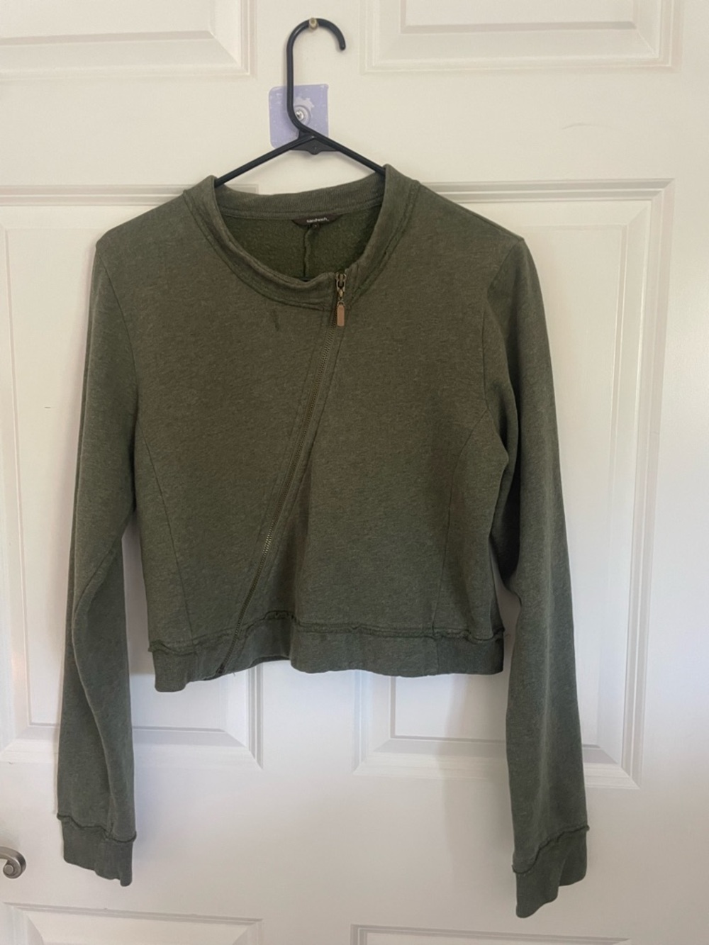Asymmetrical Olive Green Zip-Detail Pullover Hoodie